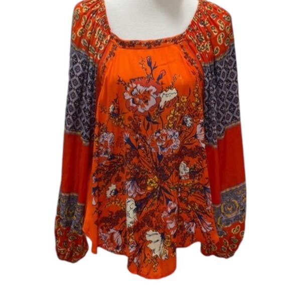 Free People Top Fall XS Blouse Oversized Flowy Cottage Boho Shirt Billowy 70s - Picture 12 of 17